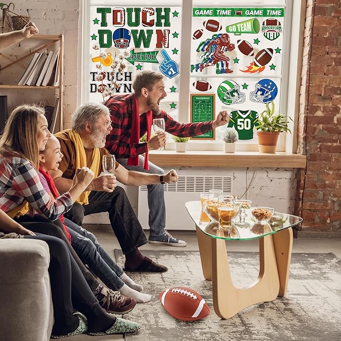Football Window Clings, Football Party Decorations, Touch Down Party Window Stickers, Green Brown Themed Stickers Decal Gel for Touchdown Party Decor Accessories Set-Ruum Studio Home