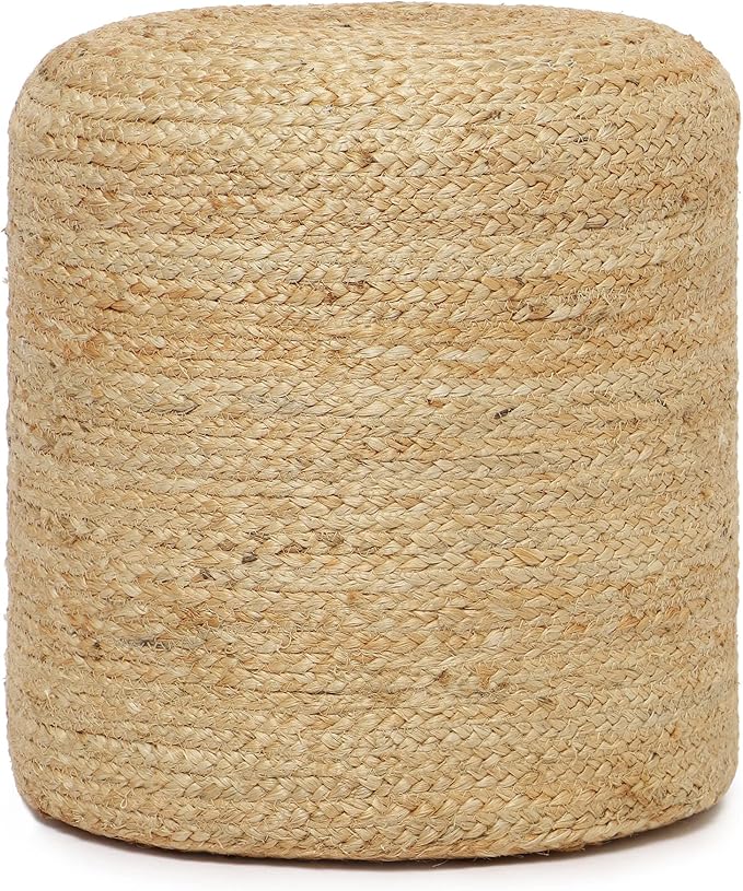 REDEARTH · Cylindrical Pouf Ottoman - Braided Pouffe Accent Sitting Round Footrest for Living Room, Bedroom, Nursery, kidsroom, Patio, Gym; 100% Jute (14.5"X14.5"X16"; Natural)-Ruum Studio Home