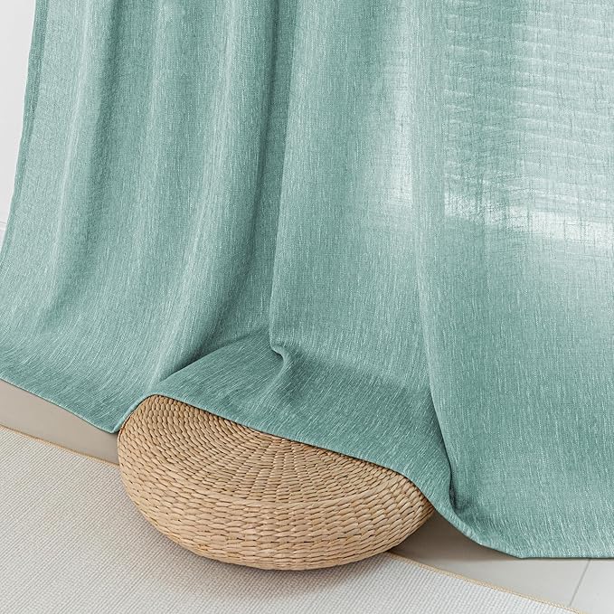 MYSKY HOME Semi Sheer Curtains for Sliding Door 95 Inches Long 2 Panels, Farmhouse Ceiling Curtains Living Room Light Filtering Back Tab Elegant Style Soft Fabric, 50" x 95", Turquoise, 2 Piece-Ruum Studio Home