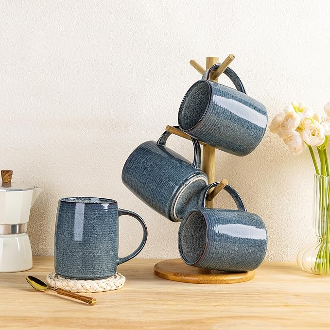 GBHOME Large Coffee Mugs Set of 4, 18oz Handmade Ceramic Coffee Mugs Set with Gradient color for Latte/Tea/Beer/Hot Cocoa, Dishwasher & Microwave Safe, Space blue-Ruum Studio Home