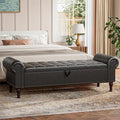 60" Storage Ottoman Bench for Bedroom, Full Queen Storage Bench with Button, Upholstered Bedroom Bench with Rolled Arms for Living Room, Storage Room, Entryway, Black-Ruum Studio Home