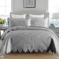 MarCielo 3-Piece 100% Cotton Oversized Bedspread Lightweight Quilt Coverlet Embroidery Farmhouse Bedding Set (Tk Light Grey, Oversized Queen (100"x106"))-Ruum Studio Home
