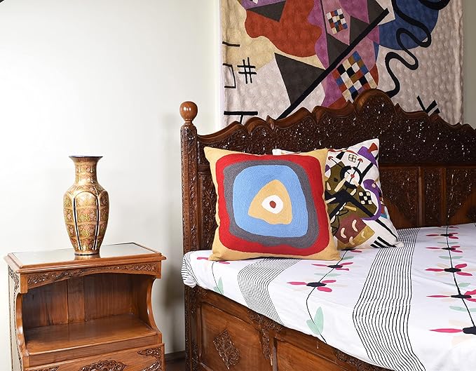 Kandinsky Modern Pillow Cover - Ruby Abstract Pillowcase Farmhouse Chair Contemporary Cushion Outdoor Pillowsham Mid Century Handmade Wool Size 18x18-Ruum Studio Home