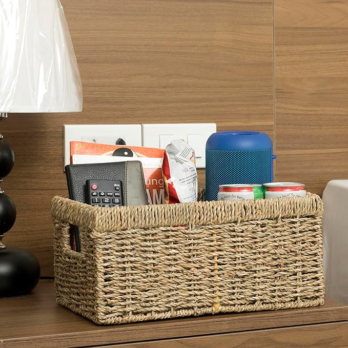 CENBOSS Wicker Baskets (Medium, Seagrass, 1PC) Rattan Storage Baskets for Shelves, Woven Seagrass Holder-Ruum Studio Home