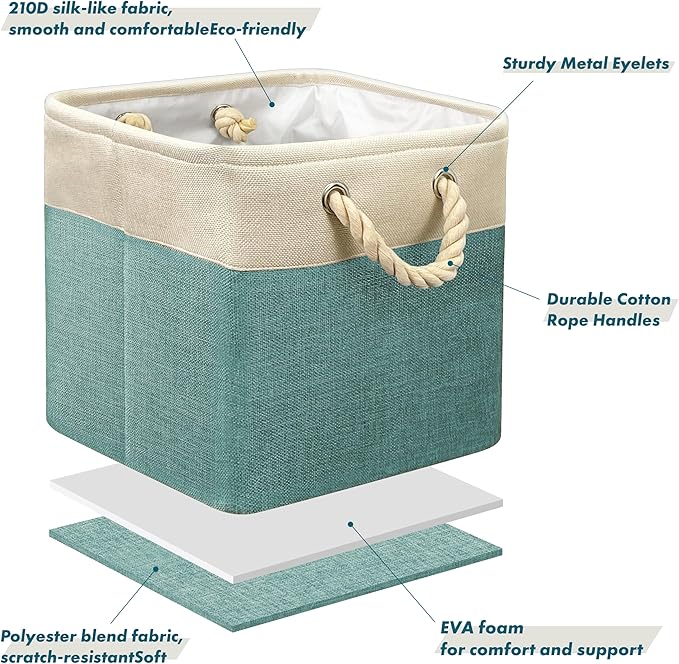 SIMPLE HOUSEWARE Fabric Storage Cubes, 13" x 13" Storage Bin, 3 Pack, Turquoise-Ruum Studio Home
