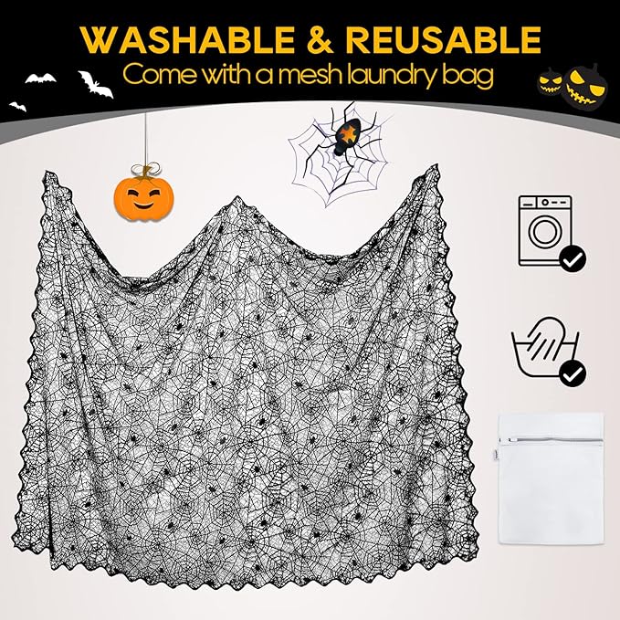 eZAKKA Halloween Table Cloth, Spider Webs Tablecloths Black Tablecloth Lace Fabric Table Cloths Spooky Cover for Rectangle Tables for Parties Gothic Halloween Home Decorations, 60x84 Inch-Ruum Studio Home
