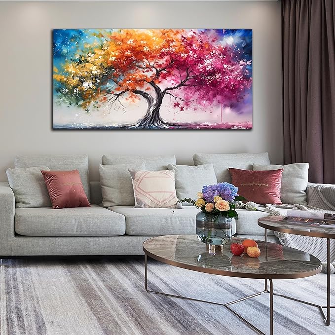 Alsingbago Colorful Tree Canvas Wall Art for Living Room Bedroom Home Office Orange and Pink Tree Picture Modern Artwork Ready to Hang Size 30x60-Ruum Studio Home
