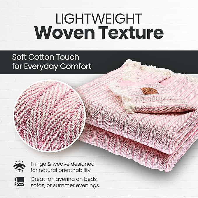 Gold Case Throw Blanket for Couch – 100% Recycled Turkish Cotton Blankets & Throws – Elegant Decorative Throw Blankets for Living Room Sofa – Woven Throws for Couch – Vintage Pink – 50x60 (Set of 2)-Ruum Studio Home