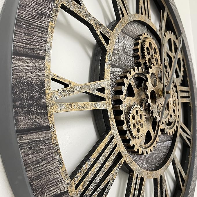 The Gears Clock The Original Real Moving Gear Wall Clock Vintage Industrial Oversized Rustic Farmhouse (24 inch (60cm), Vintage Carbon Grey and Bronze)-Ruum Studio Home
