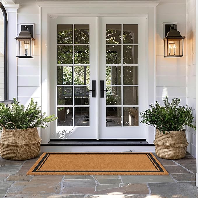 Barnyard Designs Natural Coco Coir Heavy Duty Backing Doormat - Large Cute Non-Slip Front Door Welcome Mat for Outside Entrance or Porch Entry, Brown (36x72, Border)-Ruum Studio Home