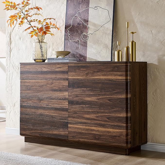 8 Drawer Dresser for Bedroom, 52 Inch Wide Modern Chest of Drawers, Push-to-Open Wood Storgae Organizer with Large Drawers for Bedroom, Living Room, Hallway,Brown-Ruum Studio Home