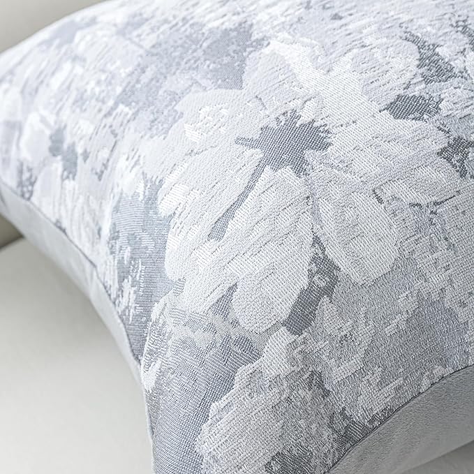 Jacquard Throw Pillow Covers 12x20 Inch Set of 2 - Vintage Floral Boho Pillow Cases with Botanical Pattern | Farmhouse Decor for Couch Living Room | Soft Textured Neutral Trio Slate Gray 12" x 20"-Ruum Studio Home