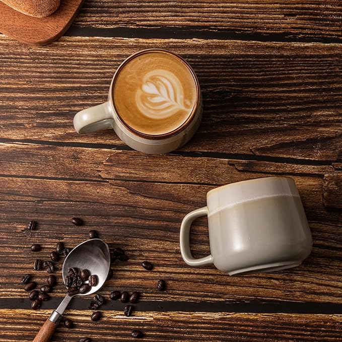 Ceramic Coffee Mugs Set of 4, 12 oz Stoneware Coffee Cups with Comfortable Handle for Latte, Tea, Cappuccino, Cocoa -Microwave and Dishwasher Safe - Modern Unique Aesthetic - Reactive Glaze-Ruum Studio Home