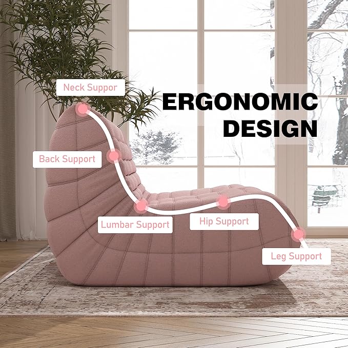Big Bean Bag Chairs for Adults, 3 Seater Large Bean Bag Sofa, Fireside Chair Lazy Sofa Chair with High Density Comfortable Foam, Modern Bean Bag for Living Room, Bedroom, Office (Pink)-Ruum Studio Home