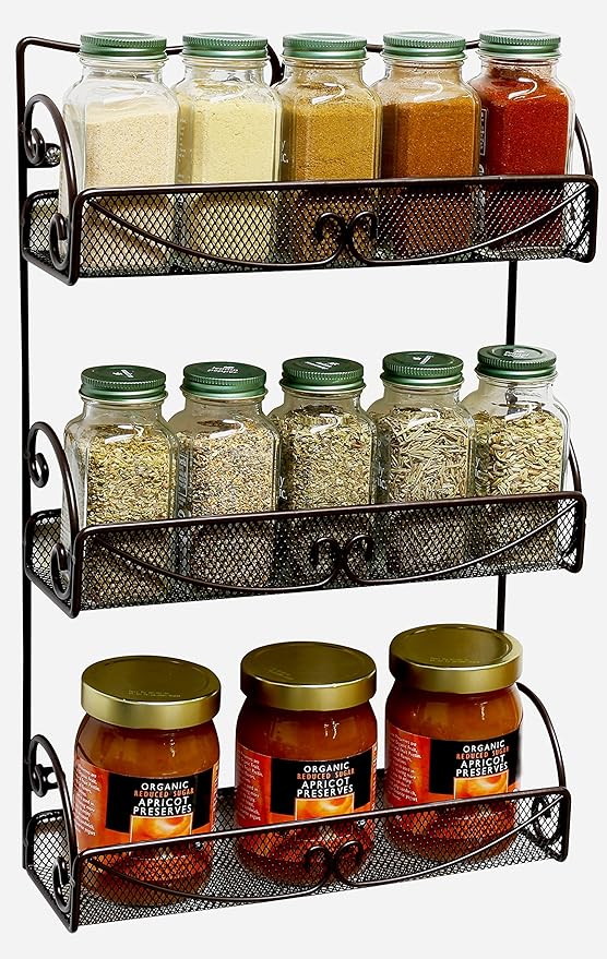 Deco Brothers 3 Tier Wall Mounted Hanging Spice Rack, Bronze-Ruum Studio Home