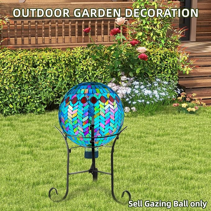 VOREEN Mosaic Glass Gazing Ball Outdoor Gazing Globe, Reflective Ball Yard Decoration for Homes, Patio, Lawn and Gardens, Gift for Mom Wife Friend, 10-Inch, Blue-Ruum Studio Home