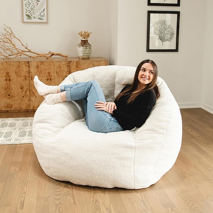 Big Joe Cloudberry Foam-Filled Structured Bean Bag Chair, Icing Teddy Boucle-Ruum Studio Home