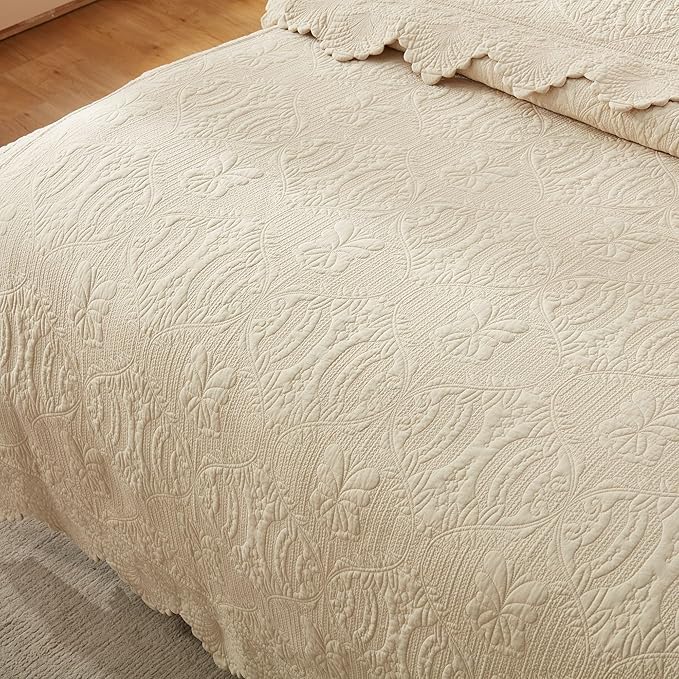 MarCielo 3-Piece 100% Cotton Oversized Bedspread Lightweight Quilt Coverlet Embroidery Farmhouse Bedding Set(TL Beige,Oversized King (118"x106"))-Ruum Studio Home