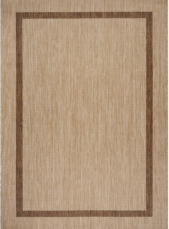 Bordered Outdoor Rug 5x7 Washable Outside Carpet for Indoor Patio Porch Waterproof Easy Cleaning Non Shedding Area Rugs Jute Beige - Nut Brown 5 x 7-Ruum Studio Home