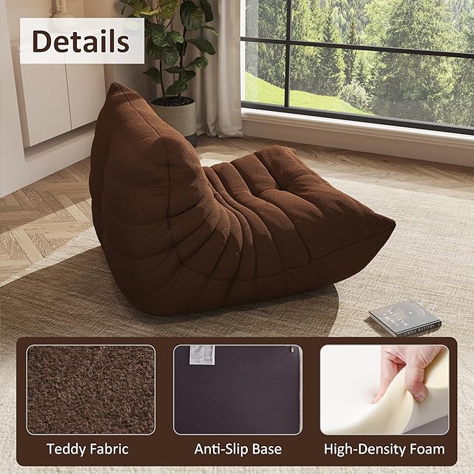 Bean Bag Chair, Oversized Bean Bag Chair for Living Room, Fireside Chair for Adults with Memory Foam Filled, Big Accent Sofa Lounge Floor Sofa for Gaming, Reading, Relax, No Assembly Required(Coffee)-Ruum Studio Home