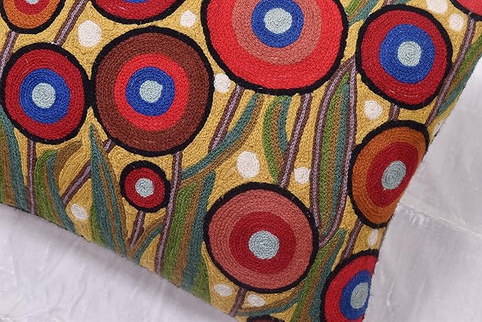Lumbar Yellow Poppy Floral Pillow Cover Red Poppies Flower Pillows Farmhouse Chair Cushion Floral Poppy Hand Embroidered Size 14x20-Ruum Studio Home