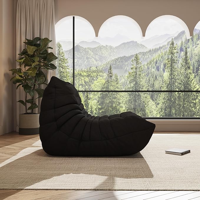 Bean Bag Chair, Oversized Bean Bag Chair for living Room, Fireside Chair for adults with Memory Foam Filled, Big Accent Sofa Lounge Floor Sofa for Gaming, Reading, Relax, No Assembly Required. (Black)-Ruum Studio Home