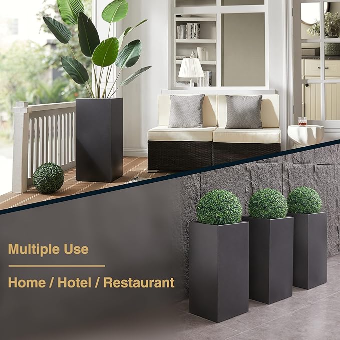 Metallic Heavy Tall Outdoor/Indoor Planter Box, Rectangular, 14Lx14Wx30H Inches, ‎25LBS/PC, Dark Gray, No Assembly Required and Seamless, Set of 2-Ruum Studio Home