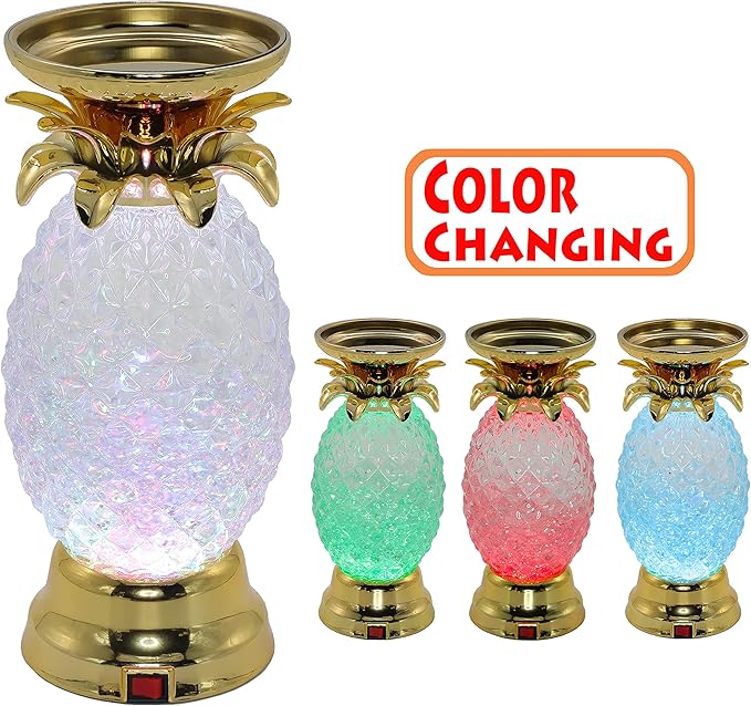 YAKii 9.5" Pineapple LED Color Changing Shine Lava Lamp,Swirling Water Waves Lamp Kid Safe Battery/USB Cable Operated,Table Lamp Candle Holder Table Decoration Gold(Pack of 2)-Ruum Studio Home