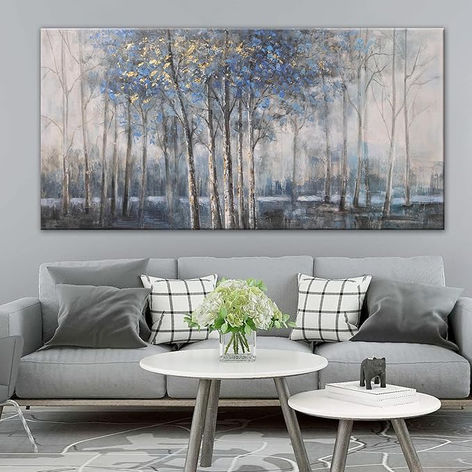 Canvas Wall Art Decor Pictures Wall Decor Prints Modern Wall Art Decor Large Gold Wall Art Blue Grey Misty Botanical Textured Artwork for Walls For Room Living Room Bedroom Office Wall Decor 29"X58"-Ruum Studio Home