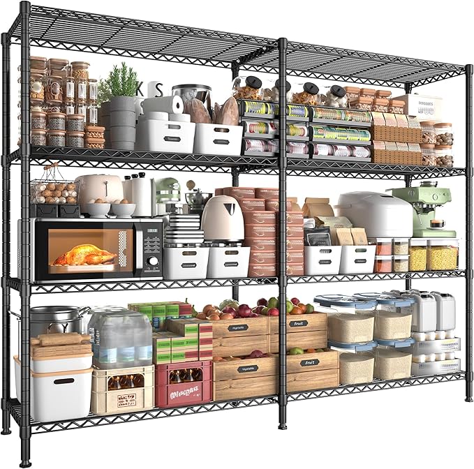 REIBII 61.7''W Storage Shelves Load 1220LBS Wire Shelving Unit 4 Tier Metal Shelving for Storage Rack Shelves Heavy Duty Garage Shelf Pantry Shelves Kitchen Shelving, 61.7" W*62.9" H*15.8" D, Black-Ruum Studio Home
