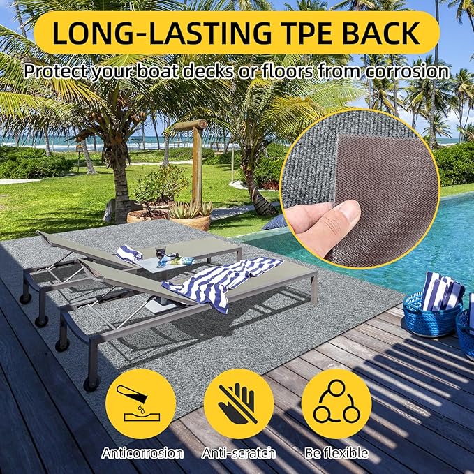 Marine Carpet,5 FT x 10 FT Smoke Gray Indoor Outdoor Carpet 0.2" Thick Boat Carpet with Water-Proof TPE Backing, Non-Slide Outdoor Marine Carpet Roll for Home, Patio, Porch, Deck-Ruum Studio Home