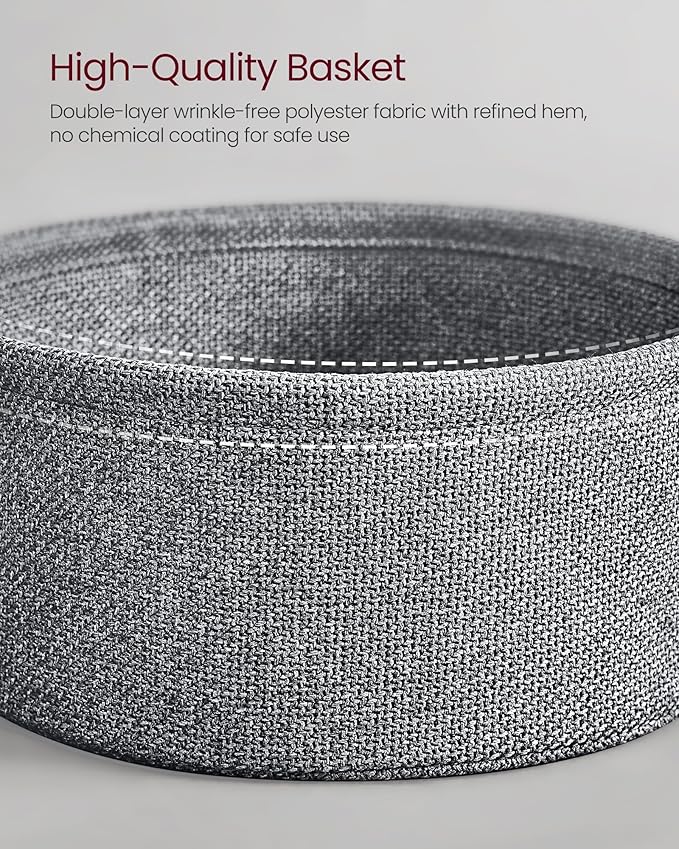 VASAGLE Side Table with Charging Station, Round End Table with Fabric Basket, Nightstand with Power Outlets, USB Ports, for Living Room, Bedroom, Modern, Dove Gray and Slate Gray ULET228G01-Ruum Studio Home