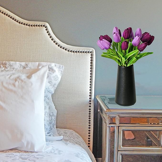 Mandy's Artificial Tulips 20 Stems Shades of Purple PU Faux Flowers for Wedding Home Decor 13.5 Inch-Ruum Studio Home