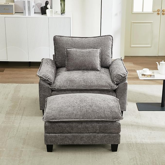 URRED Modular Sectional Sofa Comfy Cloud Couch, Modern Chenille Sofa Sleeper Deep Seat Couches with Ottoman/Pillows for Living Room (Gray, 53''- Ottoman)-Ruum Studio Home