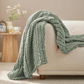 Amélie Home Chunky Knit Throw Blanket for Couch, Soft Chenille Crochet Blanket for Children, 40"x50", Sage Green-Ruum Studio Home