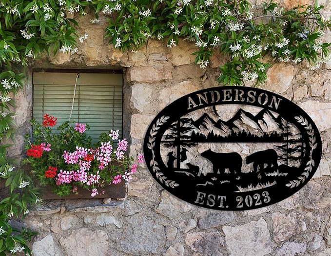 Custom Farmhouse Farm Sign, Custom Bear Monogram Name Sign, Ranch Sign, Outdoor Family Name Sign, Personalized Family Name Bear Metal Wall Sign, Personalized Rustic Name Sign-Ruum Studio Home