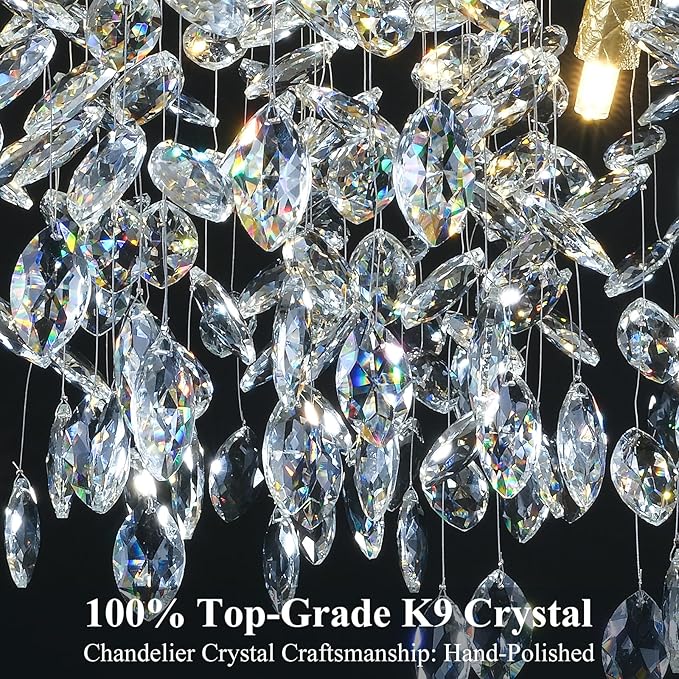Modern Crystal Gold Chandelier, 55" Large Rectangular Oval Tree Branch Crystal Chandeliers for Dining Room,16-Light Flush Mount K9 Crystal Chandeliers, for Kitchen Island,Dining Room-Ruum Studio Home