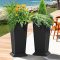 FENCY Set of 2 Tall Planters for Outdoor Plants, 24 Inch Large Tapered Pots with Drainage Trays, Weather-Resistant Plastic Plant Containers for Patio, Porch, Garden, Front Door Decor,Black,Striped-Ruum Studio Home