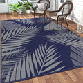 GENIMO Outdoor Rug 9' x 12' Waterproof for Patios Clearance, Reversible Outdoor Plastic Straw Camping Rug Carpet, Large Area Rugs Mats for RV, Camper, Deck, Balcony, Porch, Beach, Navy Blue&Grey-Ruum Studio Home