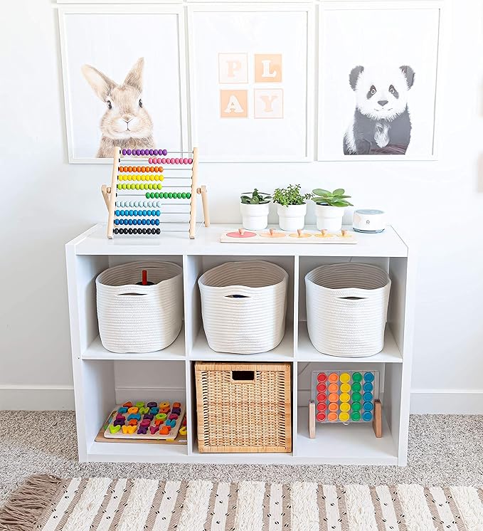 OrganiHaus Set of 3 Woven Storage Baskets for Organizing, Cotton Rope Organizer Bins for Shelves, Closet & Nursery, Dog Toy Basket, Decorative Bins for Toys, Towels & Books - 15x10x9, Off-White-Ruum Studio Home