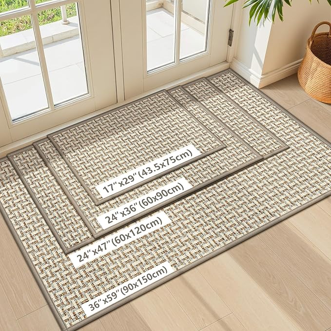 LEKEEPGO Door Mat Indoor Entrance 24"x36", Absorbent Indoor Door Mat, Non Slip Rubber Backing Inside Door Mats, Washable Floor Mat, Low-Profile Doormat for Front Door, Entryway, Entrance, Grey-Ruum Studio Home