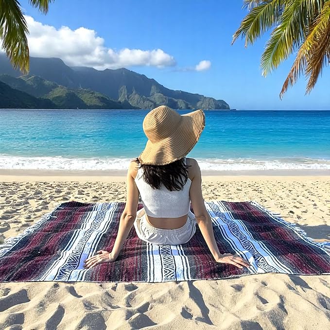 Traditional Handwoven Mexican Blanket, Large Falsa Serape - Soft & Durable - Vibrant Beach, Picnic, Yoga & Camping Mat - Lightweight Boho Throw 70"x50" (Rust)-Ruum Studio Home