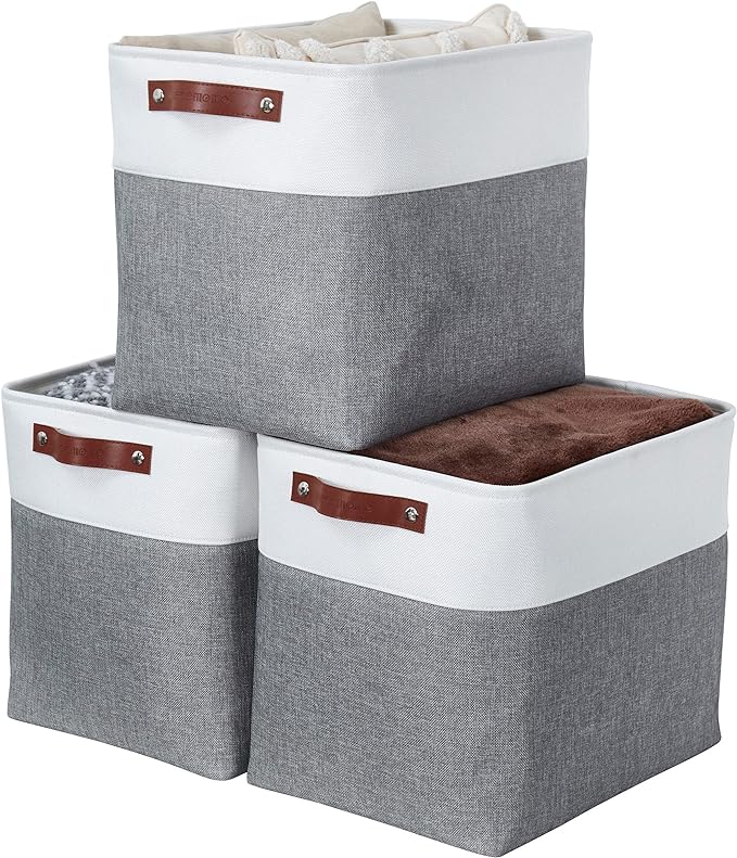DECOMOMO Extra Large Storage Baskets 54.5L Fabric Storage Bins for Organizing Linen Closet, Toys, Nursery (Slate Grey and White, XXXL - 3 pack)-Ruum Studio Home