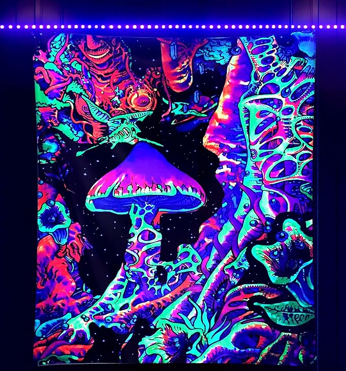 ADDWel Blacklight Mushroom Tapestry, Upright Tapestry Glow In The Dark, UV Reactive Black Light Tapestries Posters Wall Hanging for Backdrop Bedroom Dorm Living Room Decor(60"x80")-Ruum Studio Home
