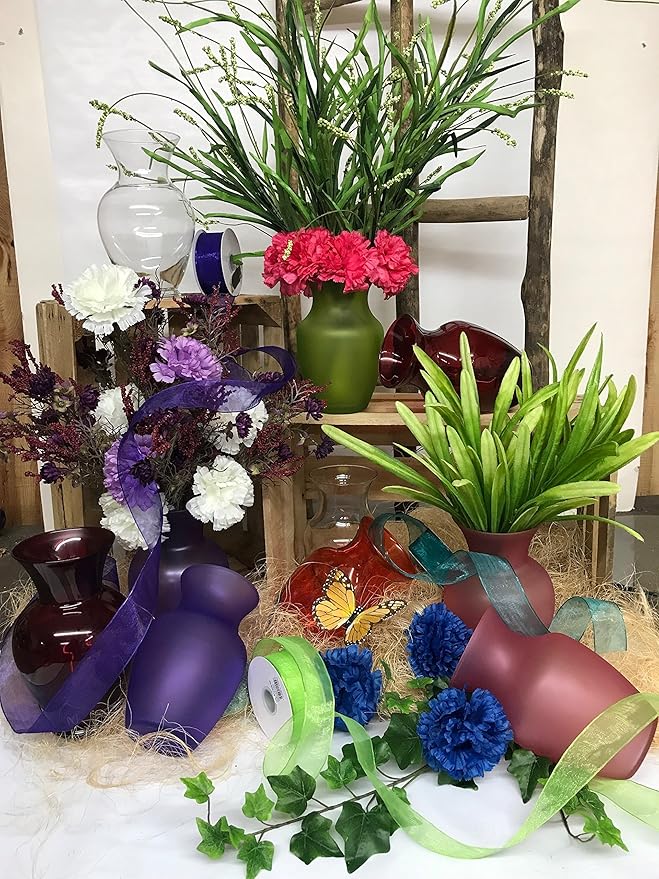 Floral Supply Online - 8" Rose Vase and Flower Guide Booklet - Decorative Glass Flower Vase for Floral Arrangements, Weddings, Home Decor or Office. (Red)-Ruum Studio Home