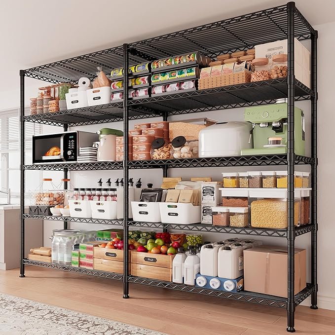 REIBII 1500LBS Storage Shelves Metal Shelving Unit 61.7''W Wire Shelving, 5 Tier Pantry Shelves Kitchen Shelves Adjustable Wire Shelf for Garage Shelving Heavy Duty, 61.7" W*72.4" H*15.8" D-Ruum Studio Home