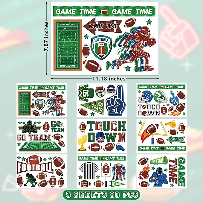 Football Window Clings, Football Party Decorations, Touch Down Party Window Stickers, Green Brown Themed Stickers Decal Gel for Touchdown Party Decor Accessories Set-Ruum Studio Home