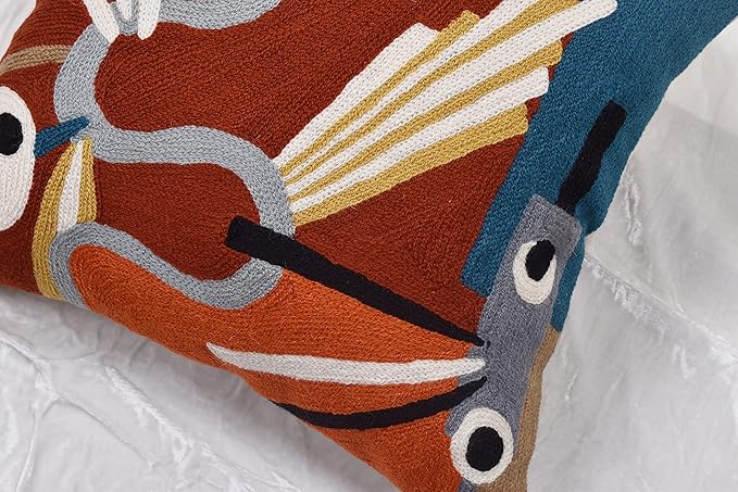 Kandinsky Modern Throw Pillow Cover - Red Intuitive | Abstract Pillow | Modern Couch Pillow| Contemporary Pillows | Outdoor Pillow | Mid Century Chair Cushions | Handmade Wool Size 18x18-Ruum Studio Home