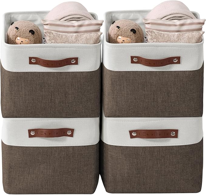 DECOMOMO Storage Bins Fabric Storage Baskets for Shelves, Linen Closet Organization Toys Nursery (Brown and White, Large - 4 Pack)-Ruum Studio Home