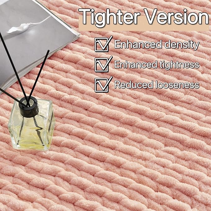 Maetoow Tighter Version Chenille Chunky Knit Blanket Throw 50×60 Inch, Handmade Warm & Cozy Blanket Couch, Bed, Home Decor, Soft Fleece Banket, Boho Thick Blankets and Giant Yarn Throws, Rose Pink-Ruum Studio Home